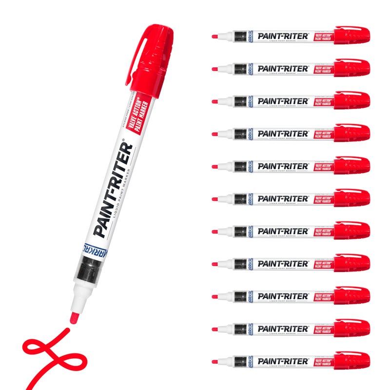 Markal 96822 Paint-Riter+ Valve Action Marker, Versatile Surface Compatibility, Bold Mark Size 1.8", Red 12-Pack - Image 1